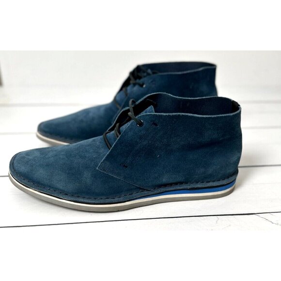 SERGIO ROSSI Men's Blue Suede Round Toe Lace-Up Chukka Boots Size 11 - Picture 6 of 12